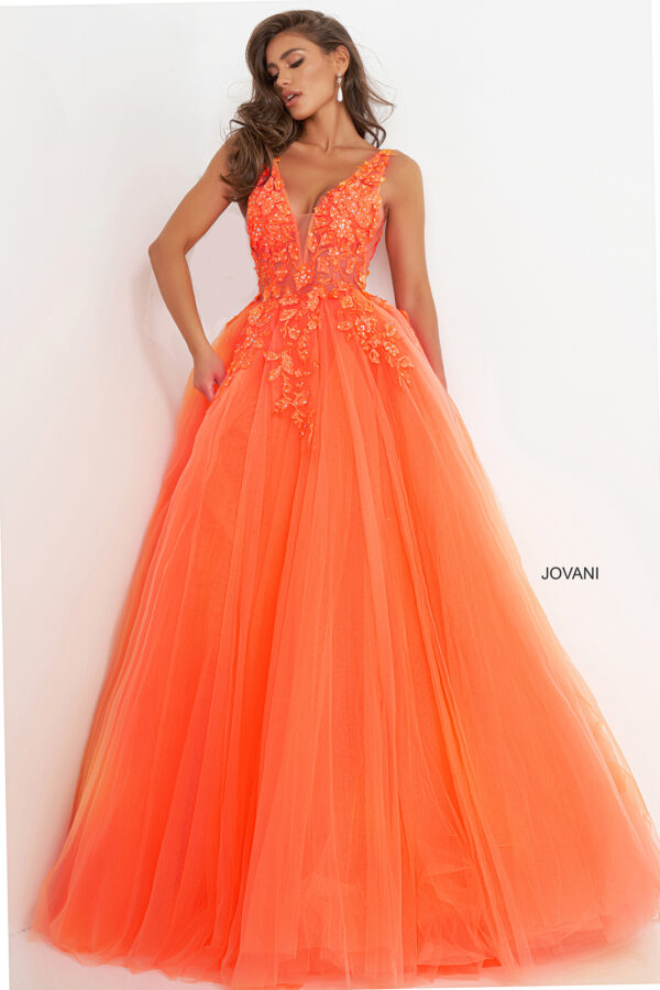 02840 Orange lace ballgown